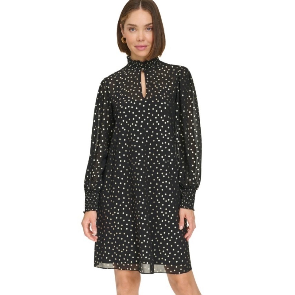 Tommy Hilfiger Polka Dot Dress Women 2 NEW Gold Metallic Chiffon MSRP $139